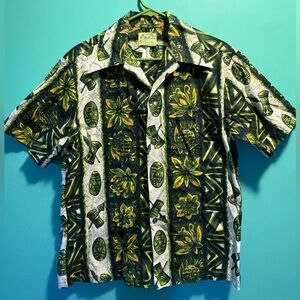 Ui-Maikai Hawaiian Green and Yellow Patterned Men's Shirt
